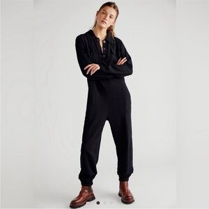 Free People FP Beach Calico Harem One Piece Jumpsuit Black